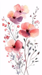 手绘水彩风粉色花卉插画