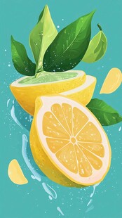 清新手绘柠檬切片插画