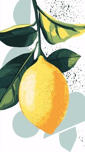 插画中的鲜柠檬与绿叶