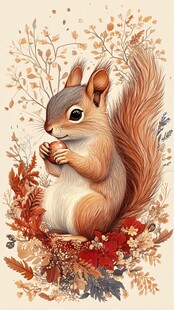 可爱松鼠置身缤纷花草间