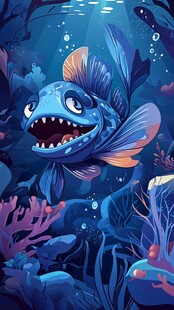 深海萌态大嘴鱼奇幻景象