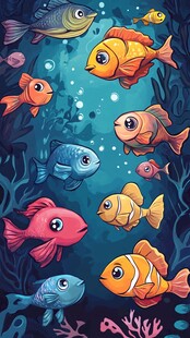 缤纷海底世界的可爱鱼儿