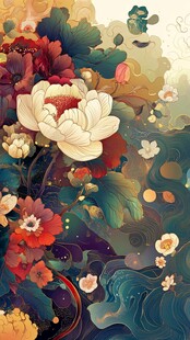 国潮风花卉梦幻插画