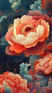 国色牡丹梦幻中式花卉图