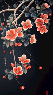 水墨海棠花枝图