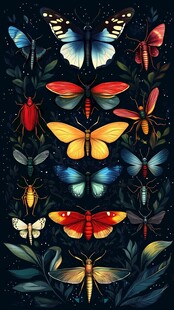 梦幻多彩昆虫插画