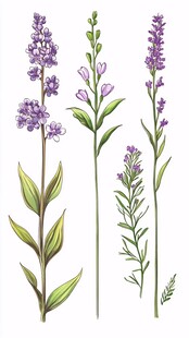 手绘紫色花卉植物插画