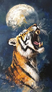 月夜下咆哮的猛虎