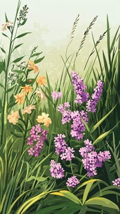 梦幻花草丛中的美丽景致