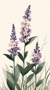 紫色花卉植物插画