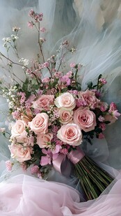 浪漫粉色系唯美新娘手捧花