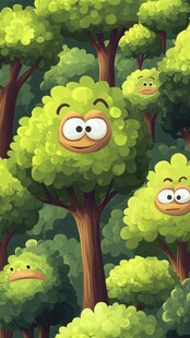 可爱笑脸树木的奇幻森林