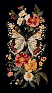 蝴蝶花卉刺绣图案设计