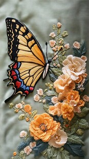 刺绣蝴蝶与花卉精美图案