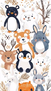 可爱森林动物插画图案