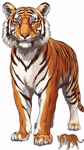 威严老虎与幼崽插画