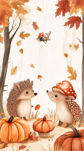 秋日刺猬与南瓜的温馨场景