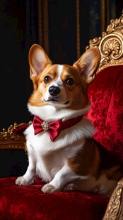 柯基端坐红椅尽显优雅