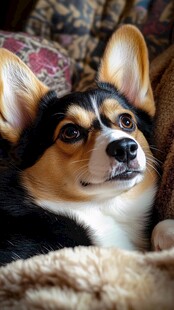 可爱柯基惬意躺卧