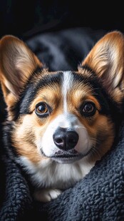 可爱柯基窝在毛毯中