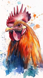 水彩绘公鸡的生动形象