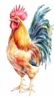 水彩公鸡插画