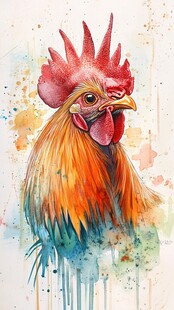 水彩风格公鸡肖像画
