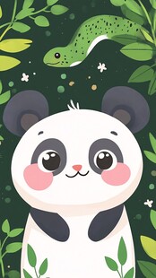 可爱熊猫与绿植中的蛇