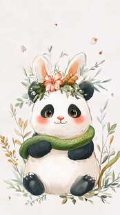 花环熊猫兔 可爱治愈风