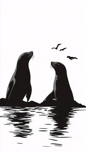 海狮与飞鸟的静谧画面
