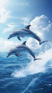 跃出海面的欢快海豚