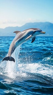 海豚跃出蓝色海洋瞬间