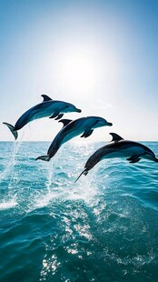 海豚跃出蔚蓝海洋瞬间