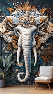 梦幻大象花卉墙饰艺术
