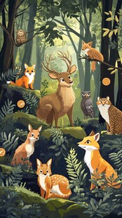 森林中的动物们齐聚一堂