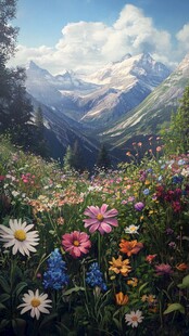 山间花海与壮丽雪山美景