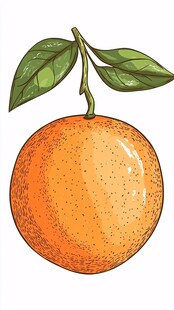 手绘鲜橙带绿叶
