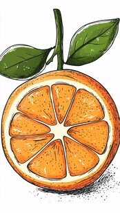 手绘半颗新鲜多汁的橙子