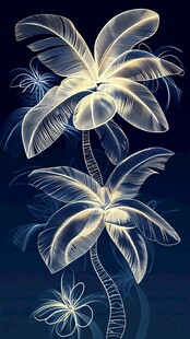 梦幻蓝底双生椰树插画