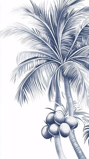 蓝调椰树与累累椰子果实
