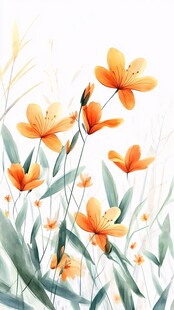 春日绽放的橙色花卉