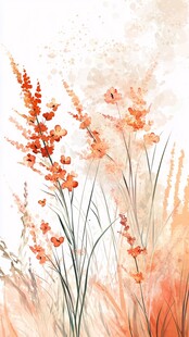 橙色花卉水彩插画