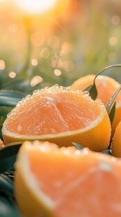 阳光照耀下的多汁新鲜橙子