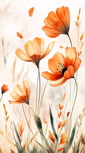 橙色花卉水彩插画艺术