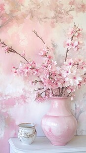 粉色花瓶中的烂漫花枝
