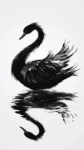 水墨黑天鹅 水中优雅倒影