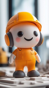 头戴耳机的可爱工程玩偶