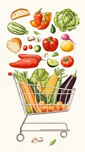 购物车装满缤纷新鲜蔬果