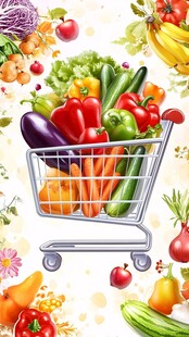 满载蔬果的购物车