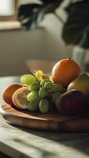 木盘上的多彩新鲜水果